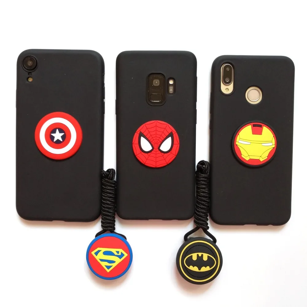 For Samsung Galaxy Note10 Pro Note9 Note8 Note5 Back Cover Cartoon The Marvel Avengers Soft Silicone Black Phone Case + Lanyard |