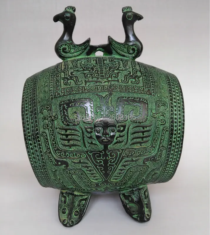 Лидер продаж Новый китайский античная бронза двойной птица Барабаны статуя Carven