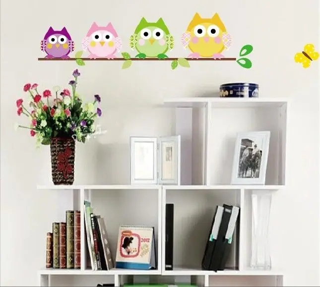 4 Красочные Совы бабочки дети питомник Настенная Наклейка Декор винил A LXL | Дом и