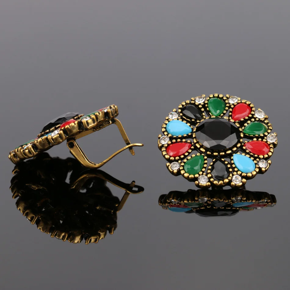 Кинели богемный Большой Хрустальный цветок серьги для женщин античное золото