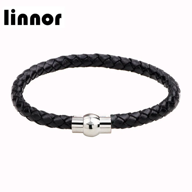 Linnor Мода 5 цветов кожаный плетеный браслет простой магнитный с пряжкой для
