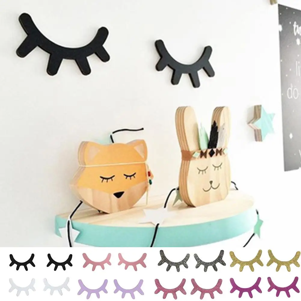 

2Pc Cute wall sticker Nordic Style Wooden Eyelashes Wall Sticker Kids Bedroom Living Room Decal Wall Sticker Decor Dropshipping