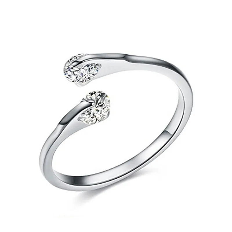 Женское кольцо с сердечком серебряное золотое цирконием|open ring|heart ringring silver |
