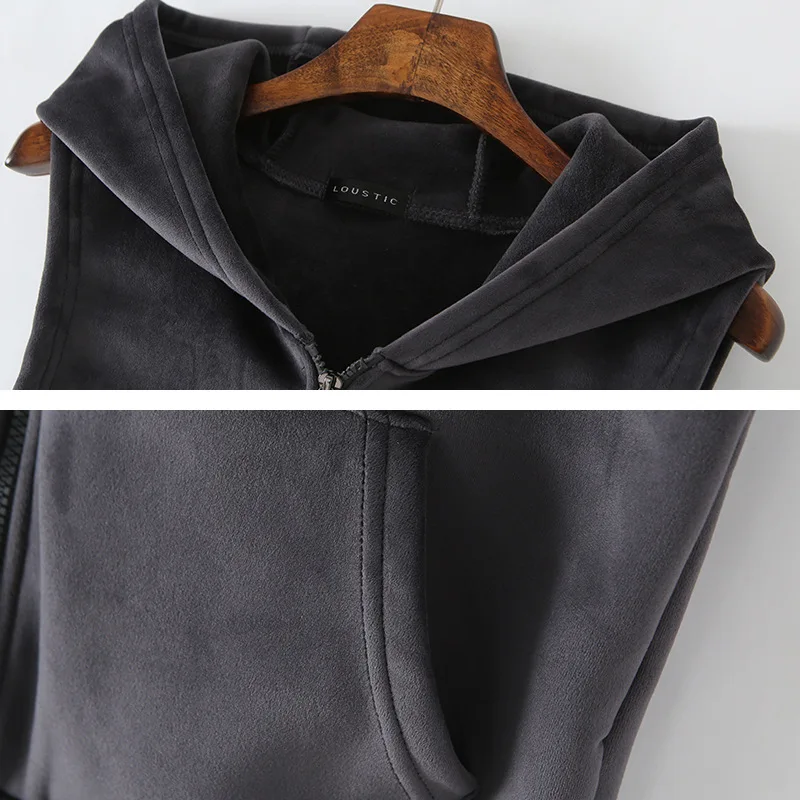 Зимний флисовый теплый жилет с капюшоном Женский Повседневный однотонный без