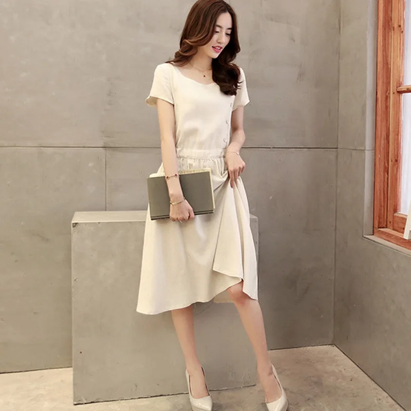 Кружево Девочка Хлопок и лен Платья для женщин 2018 летнее платье Для MIDI Твердые