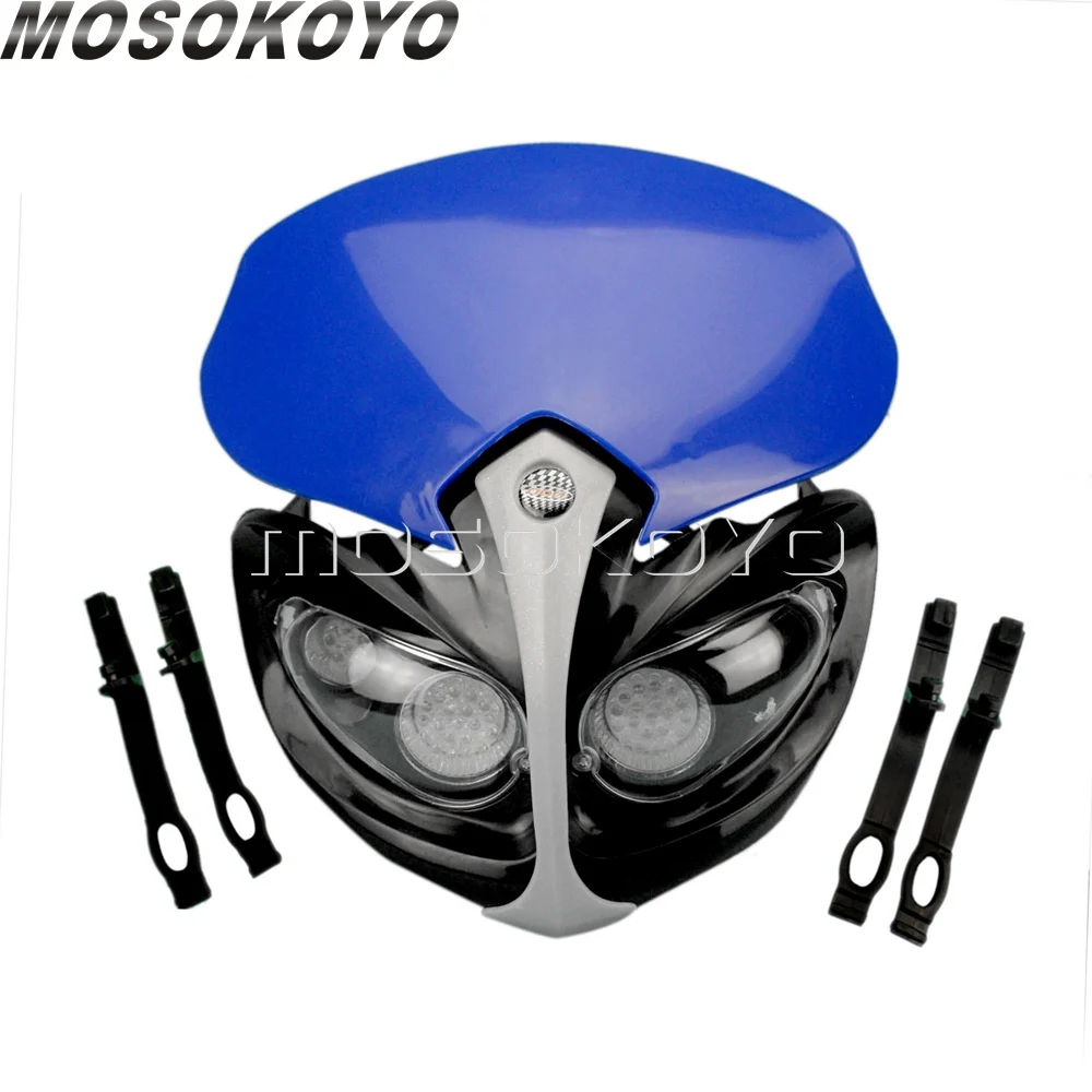 blue Мотоцикл Байк Enduro фары для мотокросса для Yamaha Suzuki LTZ RM 650 200 250 125 400 РМЗ DR DRZ желтый головной обтекатель - Цвет: blue