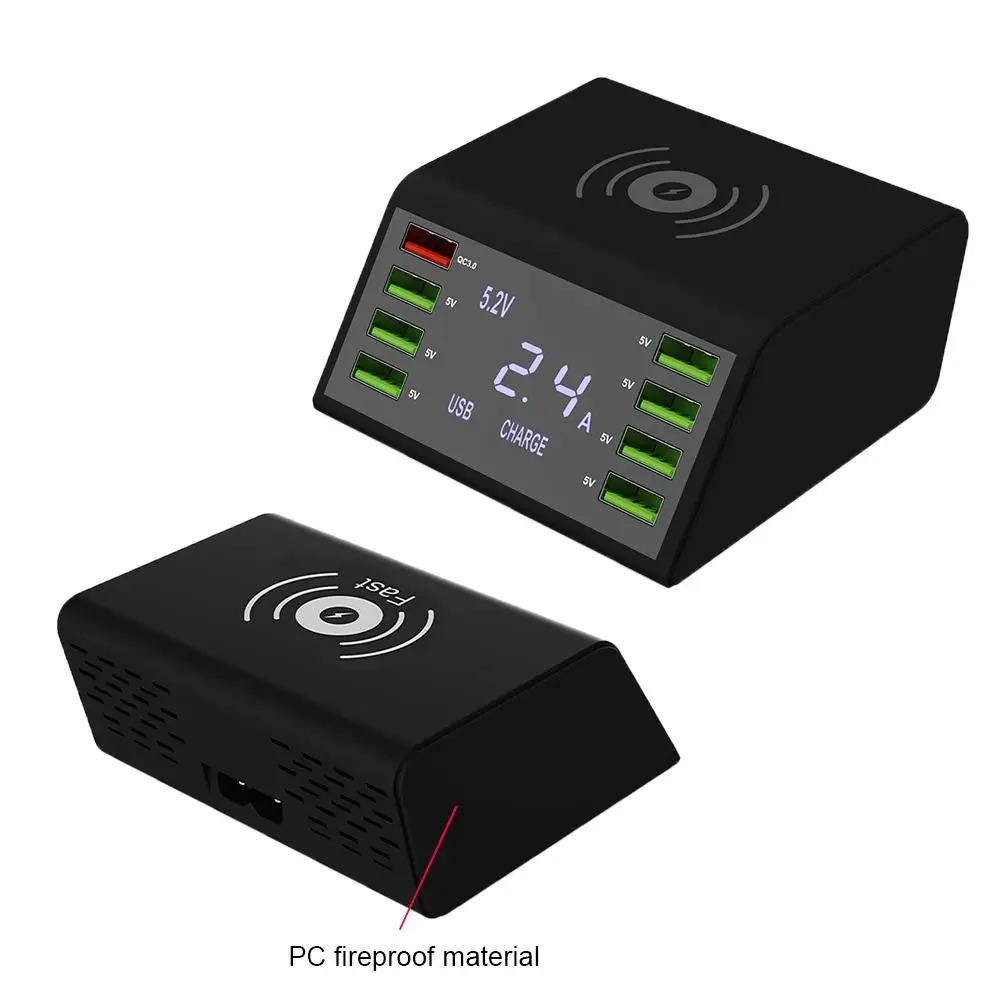 9-в-1 Беспроводное зарядное устройство QC 3 0 Быстрая зарядка 8USB порт C-type зарядная