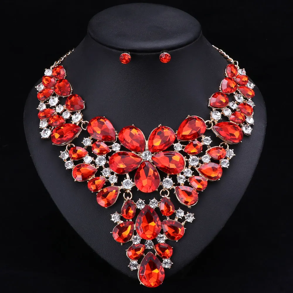 10 цветов модные женские свадебные ожерелья наборы винтажный большой цветок