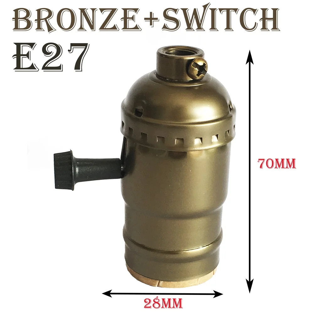 E27 Bronze Switch E27 винт, латунь, бронза, пластик, держатель лампы, гнездо, Винтаж, Эдисон, нить - Цвет: E27 Bronze Switch