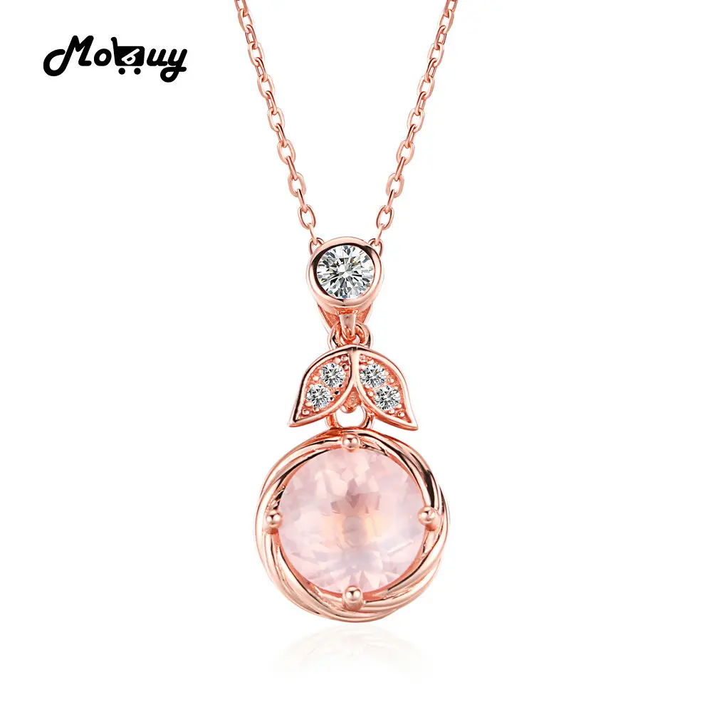 Колье и подвеска MoBuy MBNI011 с розовым натуральным драгоценным камнем кварцем из