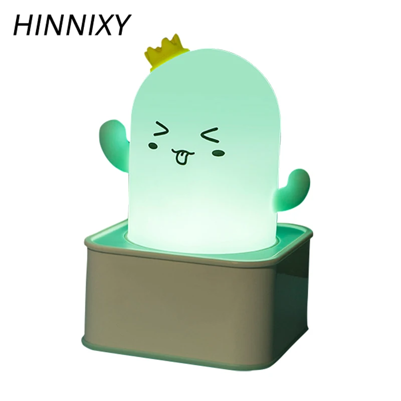 Hinnixy мультяшный кактус ночник яркий мягкий силиконовый пульт дистанционного