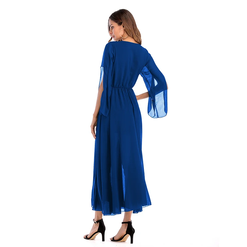SimAi Sexy V-Neck Solid Color Long Women Dress 2018 Summer Plus Size Beach Elegant Casual Chiffon A-Line | Женская одежда