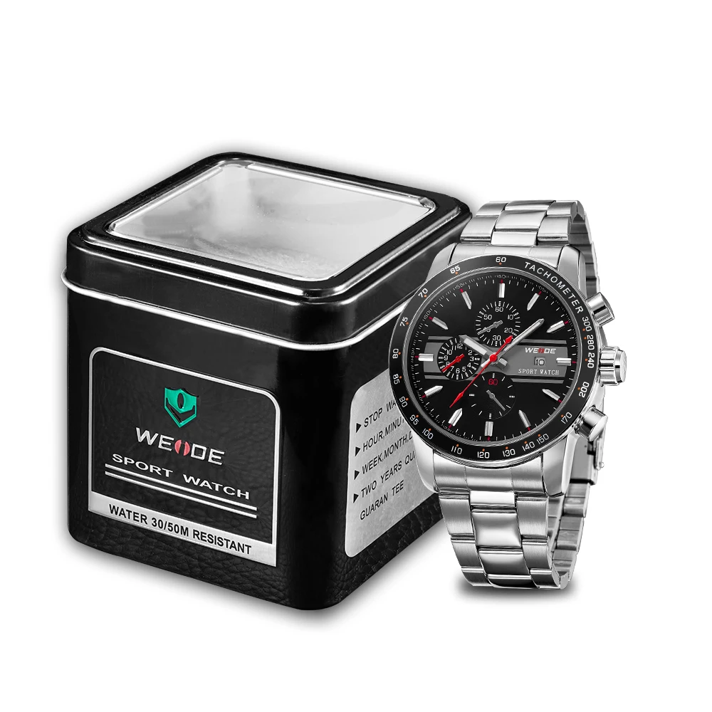 Бренд WEIDE мужские полностью стальные часы японский аналоговый Дисплей Miyota