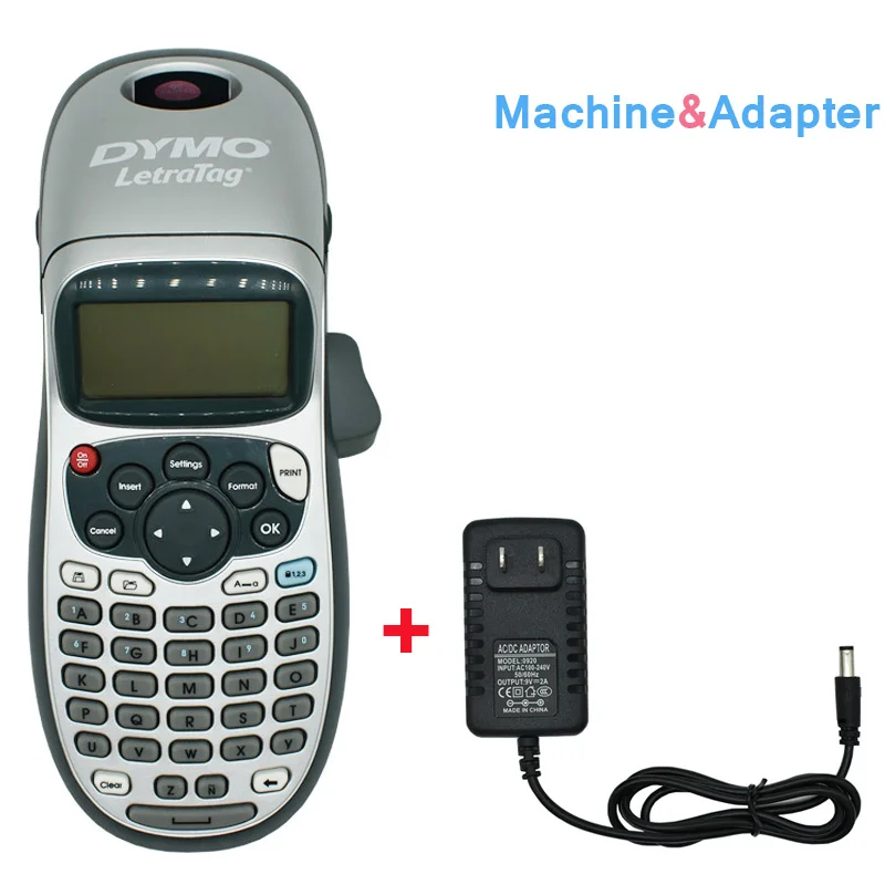 Machine with adapter Dymo LetraTag LT-100H ручная этикетка, совместимая с 12 мм Letra Tag 91201 91200 12267 91202 Этикетка ленты 9 В 2A адаптер - Цвет: Machine with adapter