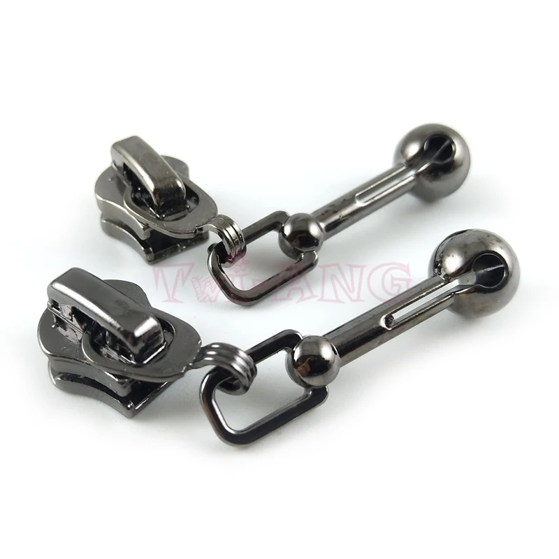 

20pcs/lot, Unique Gun Black Color 5# Zipper Sliders with Slim Ball Shape Zipper Pull, Molded Metal Zipper Slider Fix