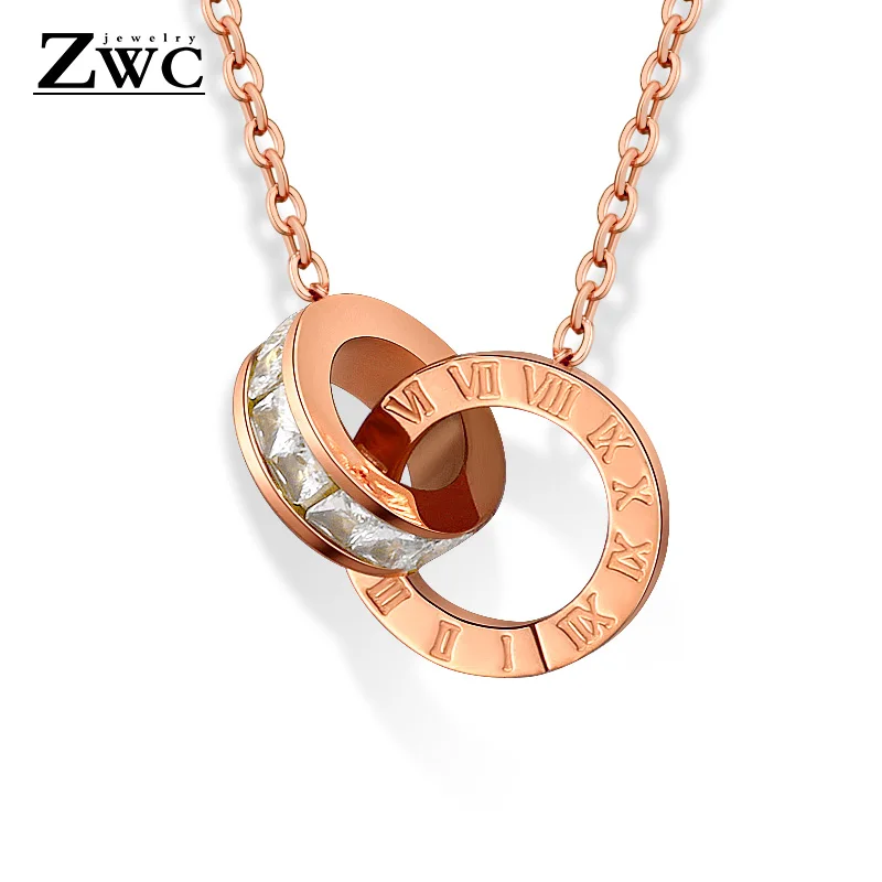 Rosegold ZWC Новое модное роскошное Золотое римское ожерелье с цифрами кулоны для женщин для свадебной вечеринки серебряное ожерелье из нержавеющей стали ювелирное изделие подарок - Окраска металла: Rosegold