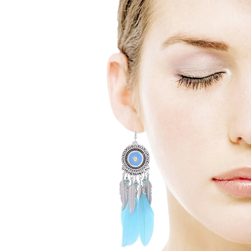 

European And American Fashion Jewelry Exotic Style women Long Tassel Feather Material Eardrop Wedding Party Jewelry Earrings