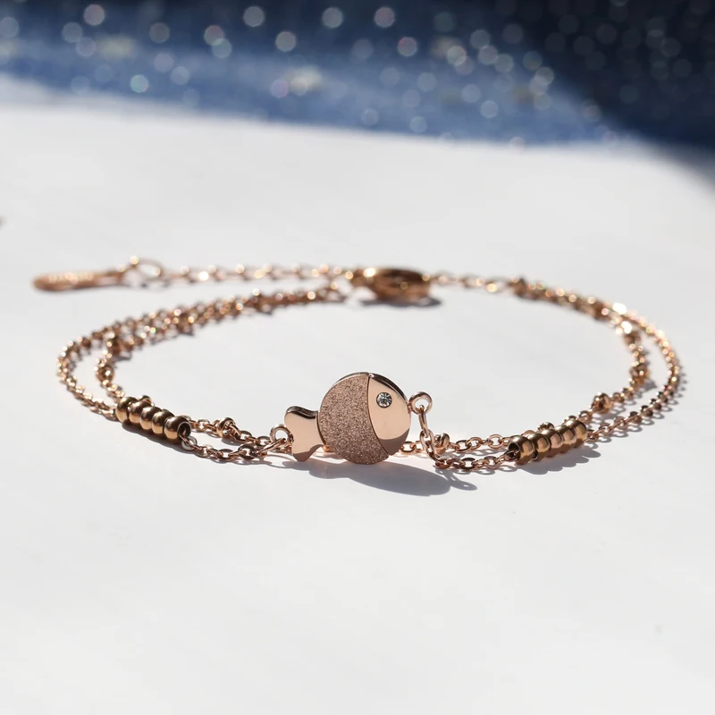 YUN RUO 2018 модный розовый золотой цвет двухслойный кулон в виде рыбки женский