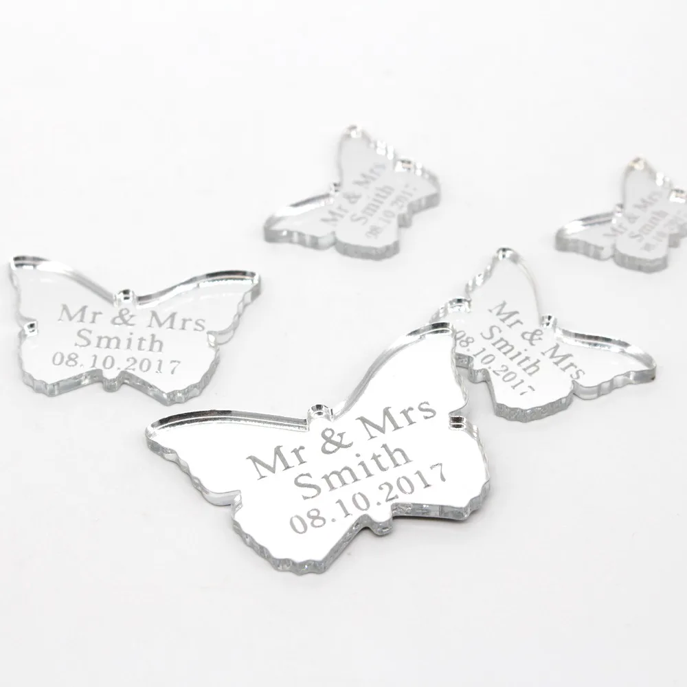 Лазерная гравировка имени и даты подарочные бирки в виде бабочки для крещения