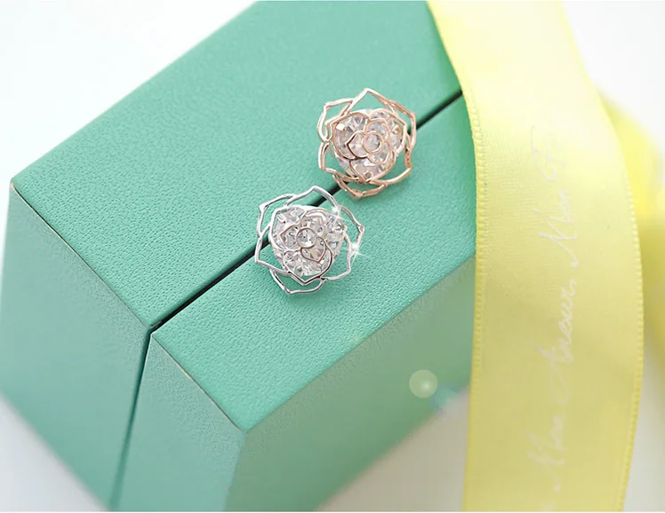 Женские серьги гвоздики с цветком розы из стерлингового серебра 925 пробы