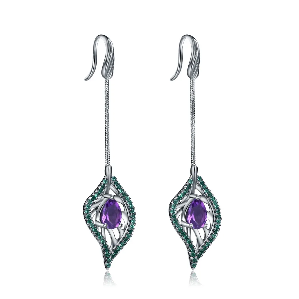 Женские Балетные серьги GEM'S натуральная аметист нано изумруд форма зеленого