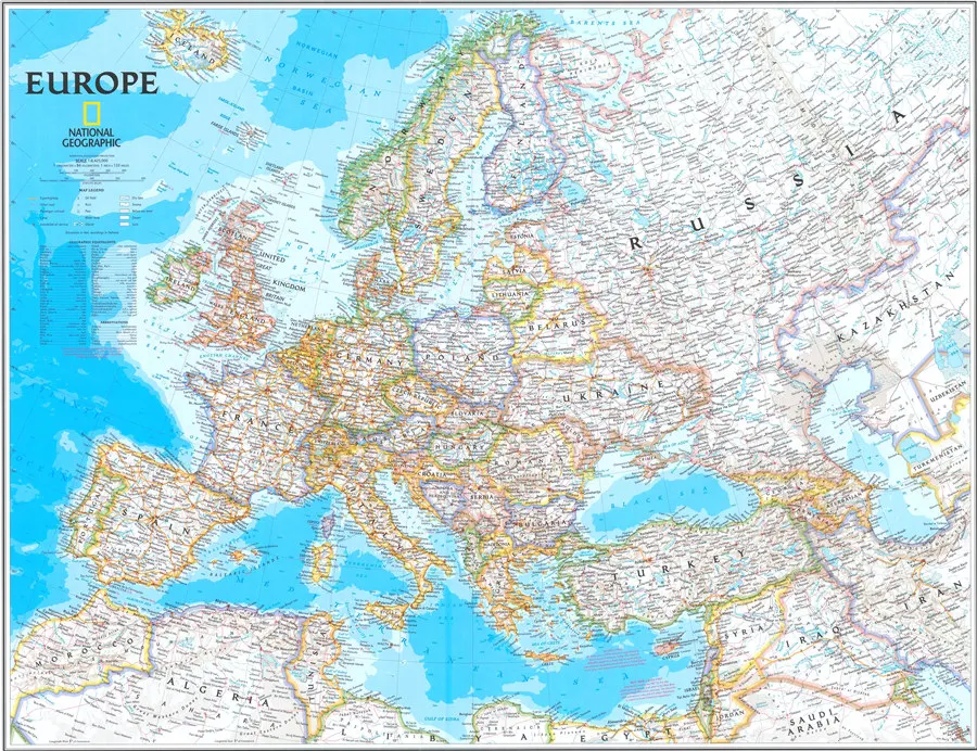 Европа, карта, изысканный дизайн, нежная текстура, комплексная печать, холст, наклейка на стену, домашний декор, образование, обучение