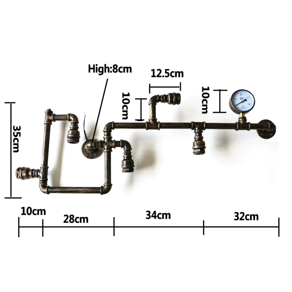 5 огней лофт американский Винтаж прохода водопровод Труба настенная лампа бар