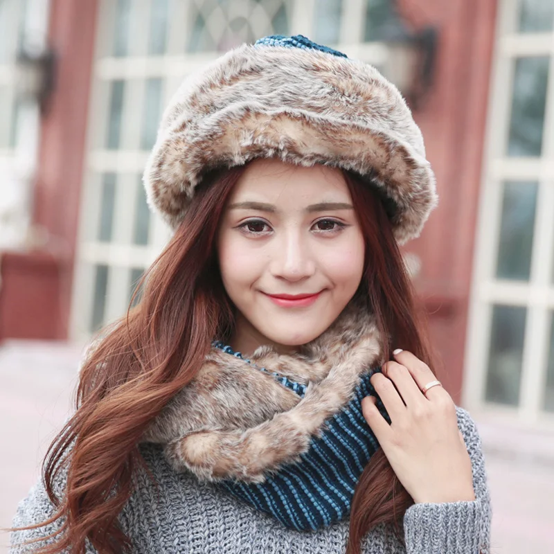 Новинка 2017 женская зимняя шапка и шарф из искусственного кроличьего меха|fur hat|rabbit