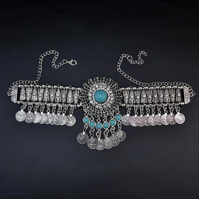6880gr Gypsy Boho Племенной кисточкой Воротник Биб массивное ожерелье-Чокер ожерелья массивные серьги наборы для Для женщин Индия афганских Турции ювелирные изделия из египта - Окраска металла: 6880gr