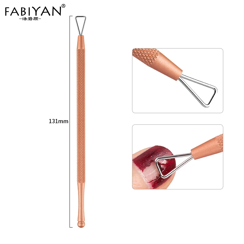 Rose gold Треугольная ручка из нержавеющей стали, резьба палочка для ногтей УФ Гель-лак удаление мертвой кожи Вилка Маникюр Toenail чистый крючок уход педикюр инструмент - Цвет: Rose gold