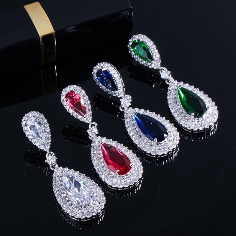 CWWZircons/Великолепная длинная королевская голубая серьга из белого кубического