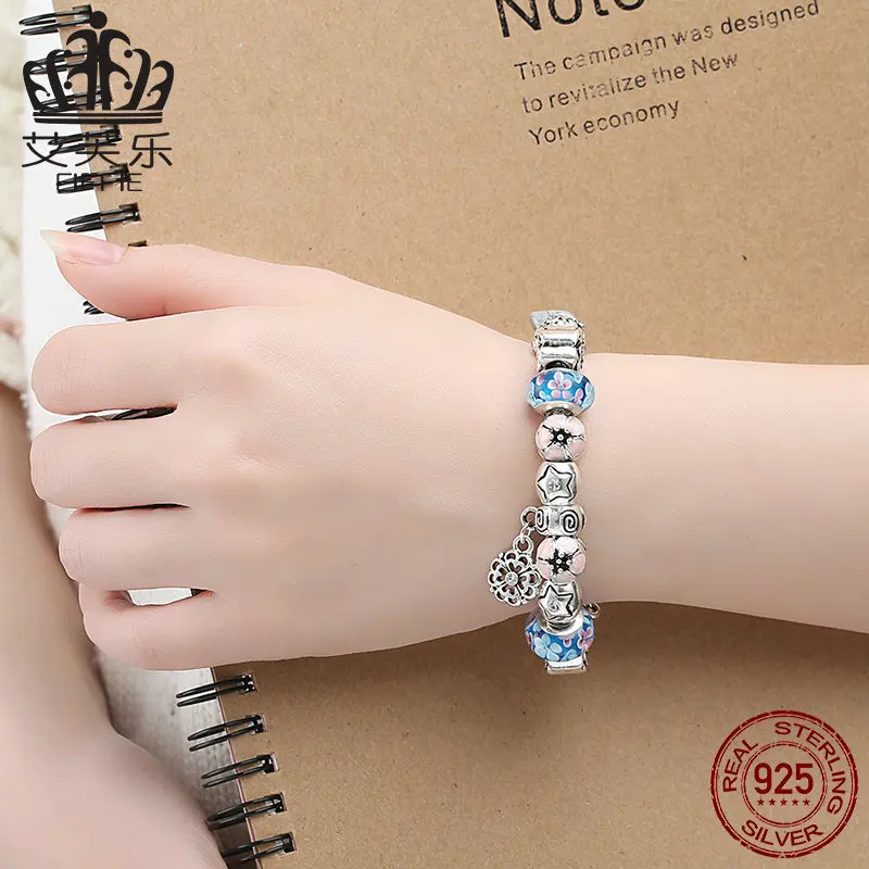 S925 Silver Diy exquisite glass beads women's bracelet snake bone chain and snowflake accessories | Украшения и аксессуары