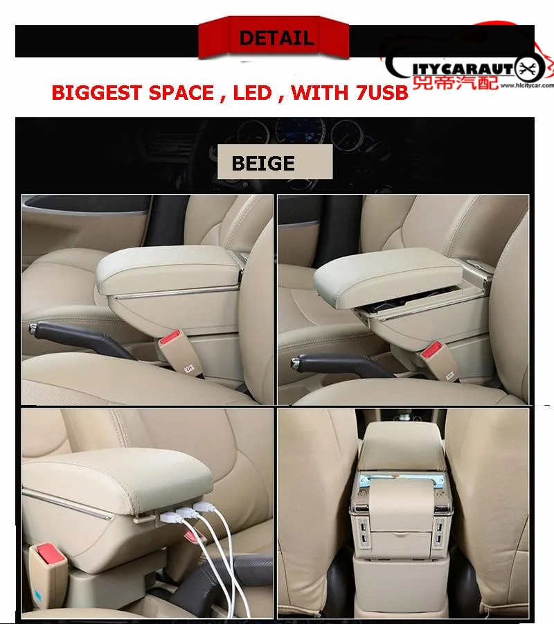 CITYCARAUTO центральный подлокотник+ роскошный+ USB подлокотник коробка центральный ящик для хранения с подстаканником USB для CHEVROLET AVEO LOVE - Название цвета: GREY WITH 7USB