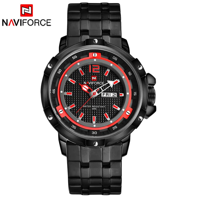 men sport watches naviforce luxury brand mens quartz watch steel band hot wristwatches for men 30m waterproof relogio masculino free global shipping