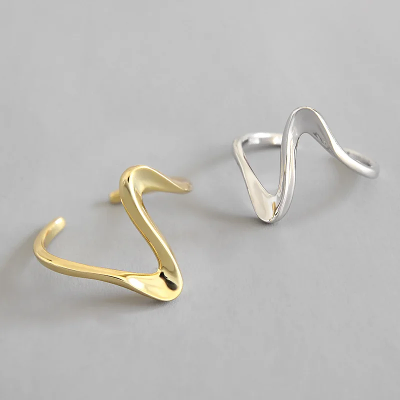 

100% S925 Sterling Silver Open Rings Korean Twisted wave silver Gold Color Finger Ring For Women Statement Adjustable Lady Gift