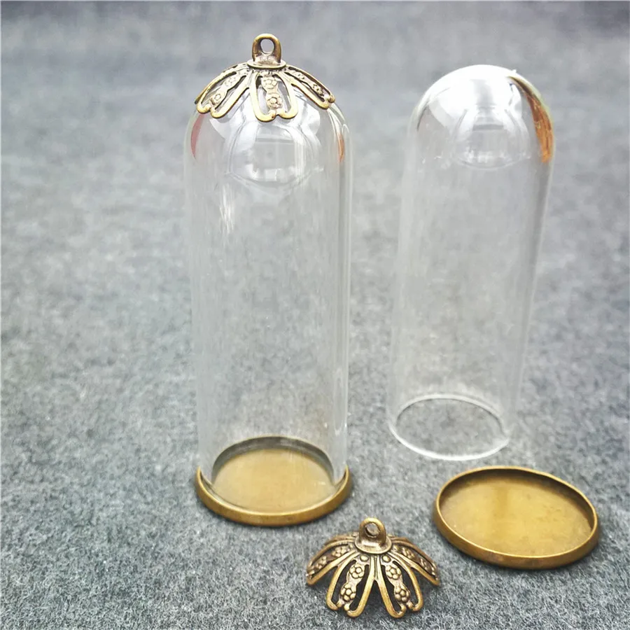 

5sets 50x18mm glass tube bronze base beads cap glass vial pendant bottle dome jewelry findings
