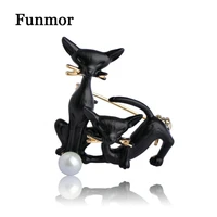 double black cat brooches for women gold color imitation pearl pins brooch pendant for women dress accessories animal feminino
