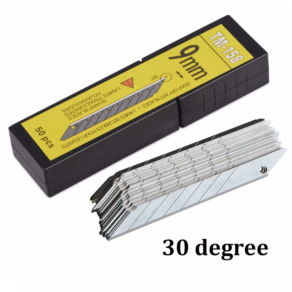 EHDIS 50Pcs 9mm Replaceable Blade For Snap Off Art Knife Vinyl Film Car Wrapping Paper Cutter Knife Blade Window Tints Tool foshio 50pcs box snap off knife spare blades carbon steel 30 degree 9mm art knife blade car wrap vinyl film sticker cutting tool