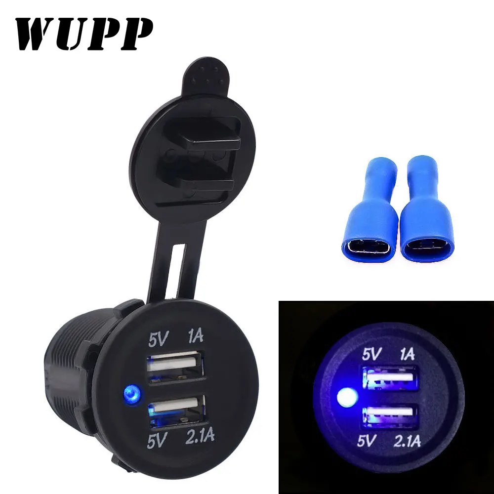 WUPP синий светодиодный 5V 3.1A Переходник USB для зарядки в машине высокое качество