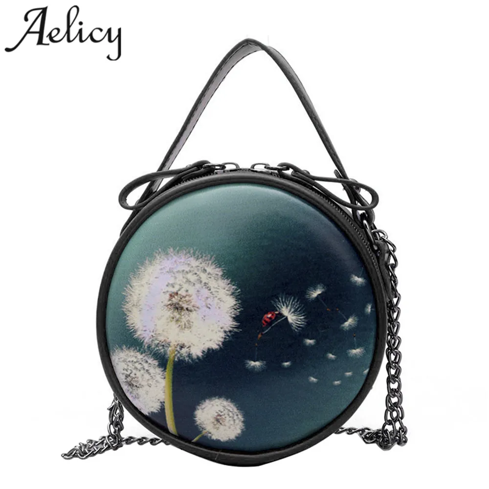 Aelicy женская кожаная сумка с цветочным принтом круглая для девушек на молнии мини