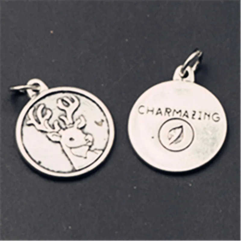 8pcs Silver Color Reindeer charm azing alloy Round tablets pendant for earring Necklace DIY Jewelry Charm findings A780 | Украшения и