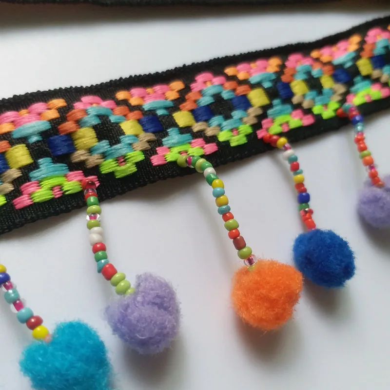 1 ярд бахрома бусины помпон отделка кисточка кружевная лента декоративная