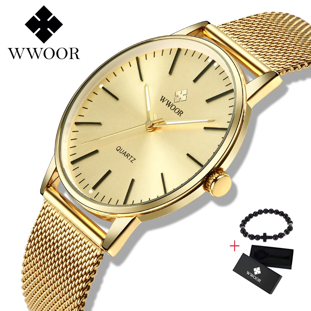 

2019 WWOOR Fashion Quartz Watch Men Stainless Steel Business Men's Watches Luxury High Quality Waterproof Ultrathin Male Relogio