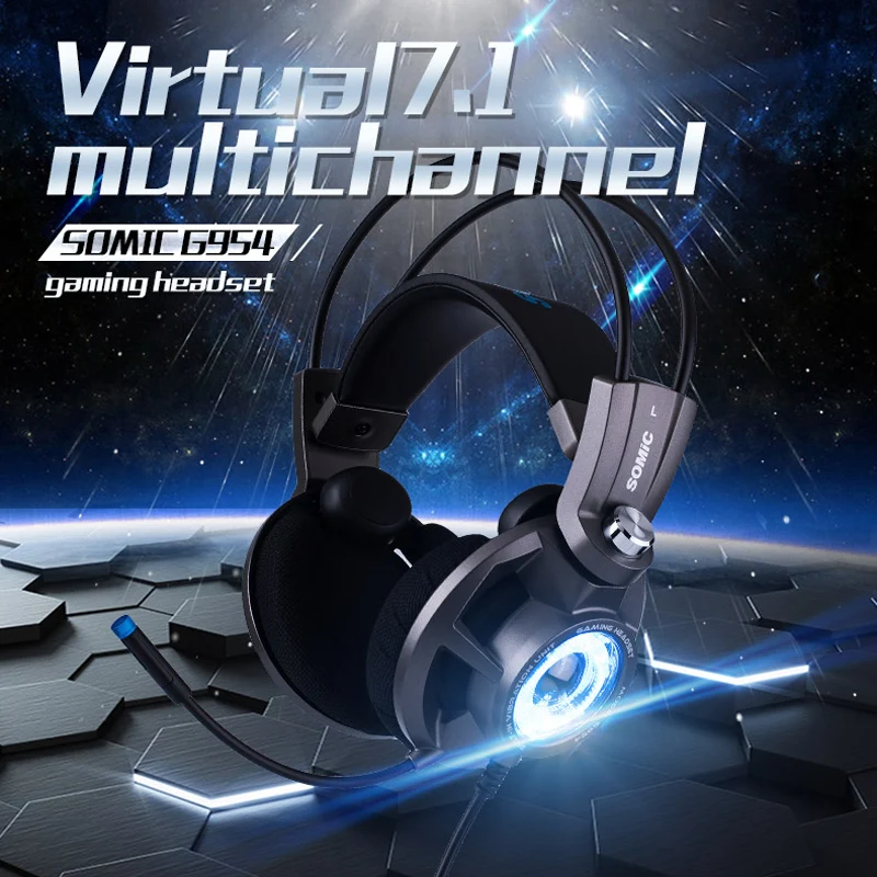 Somic G954 USB 7 1 игровая гарнитура наушники с микрофоном Шум шумоподавления стерео бас