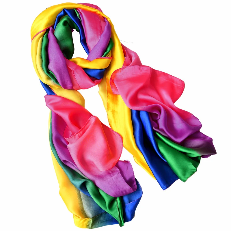 

2019 New Spring and Autumn Women's Silk Scarf long pattern Scarf Shawl Sunscreen Beach Scarf Rainbow Long 2410