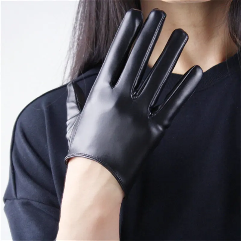 PU black Новинка, женские перчатки из лакированной кожи пу, короткие, 16 см, Яркие Кожаные, для танцевальной вечеринки, имитация кожи, женские перчатки для косплея, PU16 - Цвет: PU black