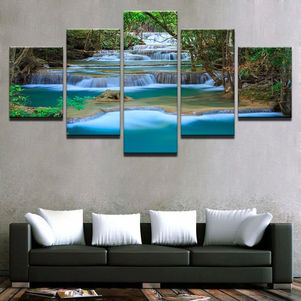 Modular Canvas Wall Art HD Prints Pictures Home Decor 5 Pieces Landscape Waterfall Posters Forest Trees Lake Paintings Framework | Дом и сад