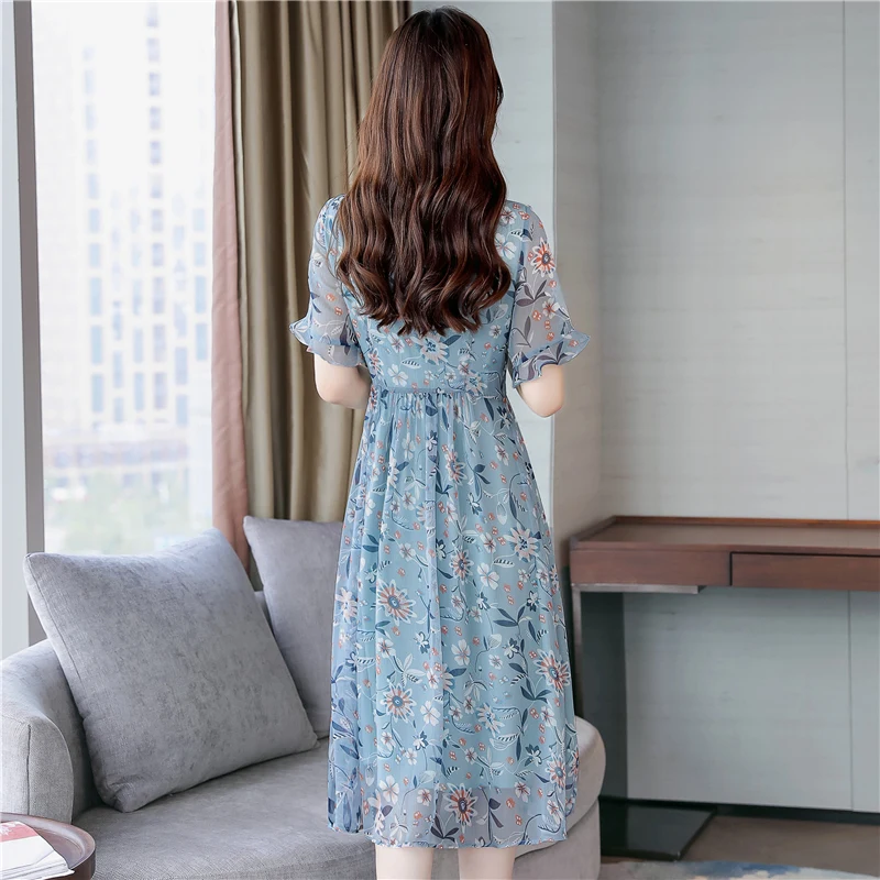 Летнее шелковое платье для женщин одежда 2021 винтажное корейское Цветочное миди