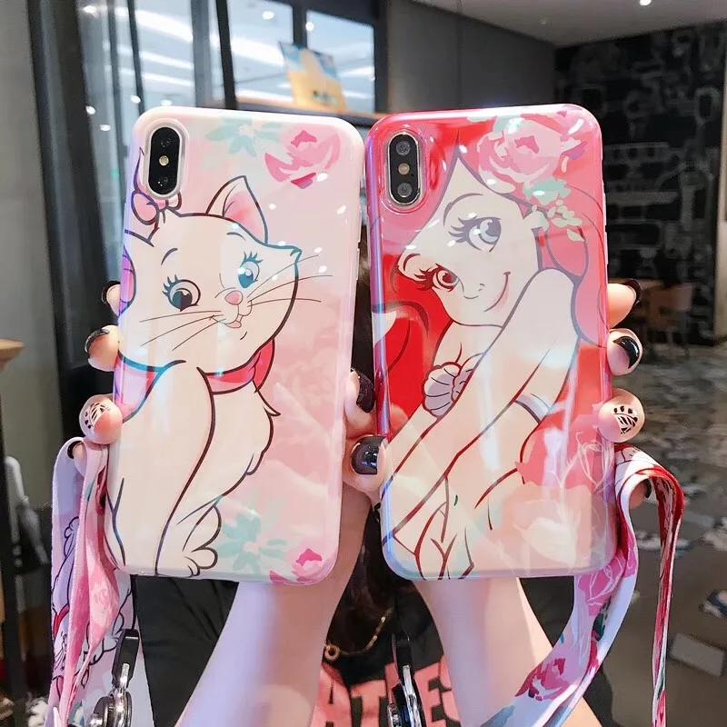 Cartoon pet dog marie cat phone case For iphone Xs MAX XR X 6 6s 7 8 plus Cute Mermaid Princess Blu Silicon back cover |