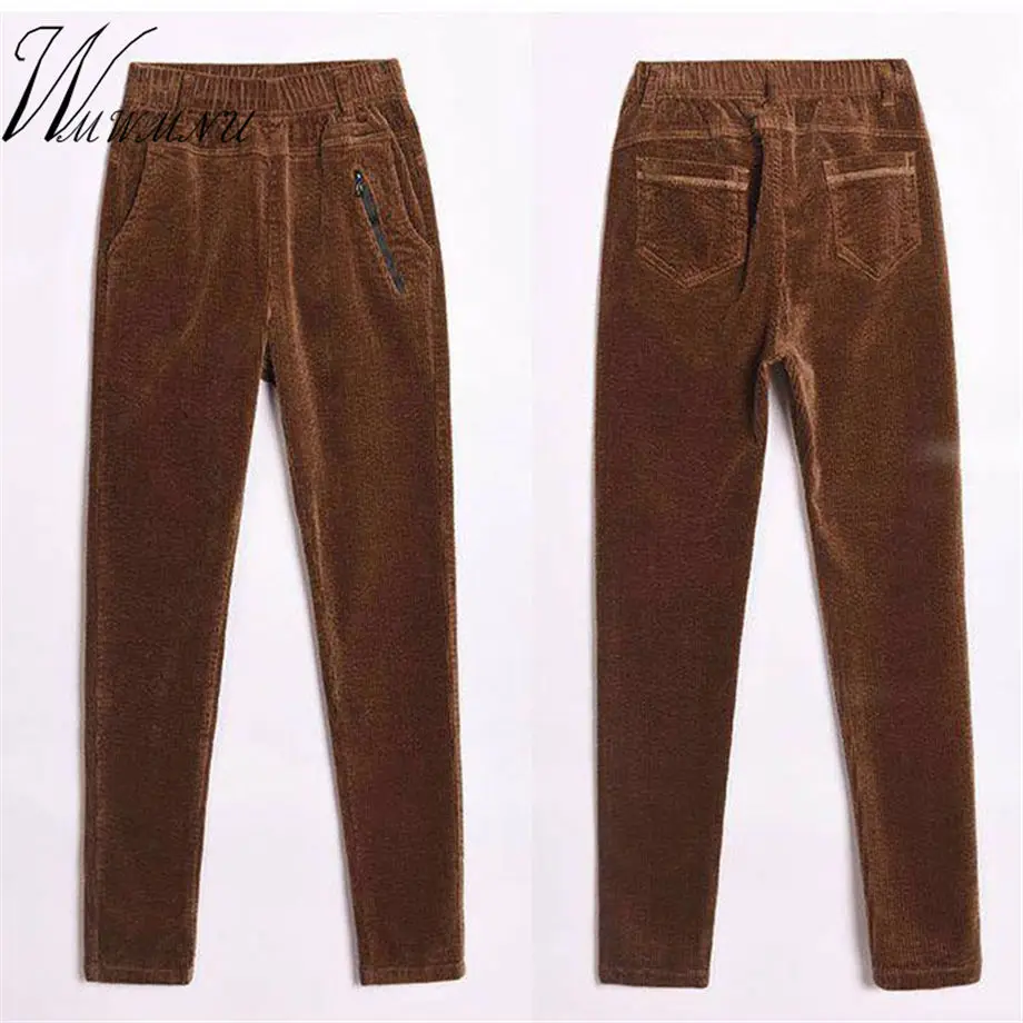 Женские вельветовые брюки с эластичной талией однотонные карандаш высокой